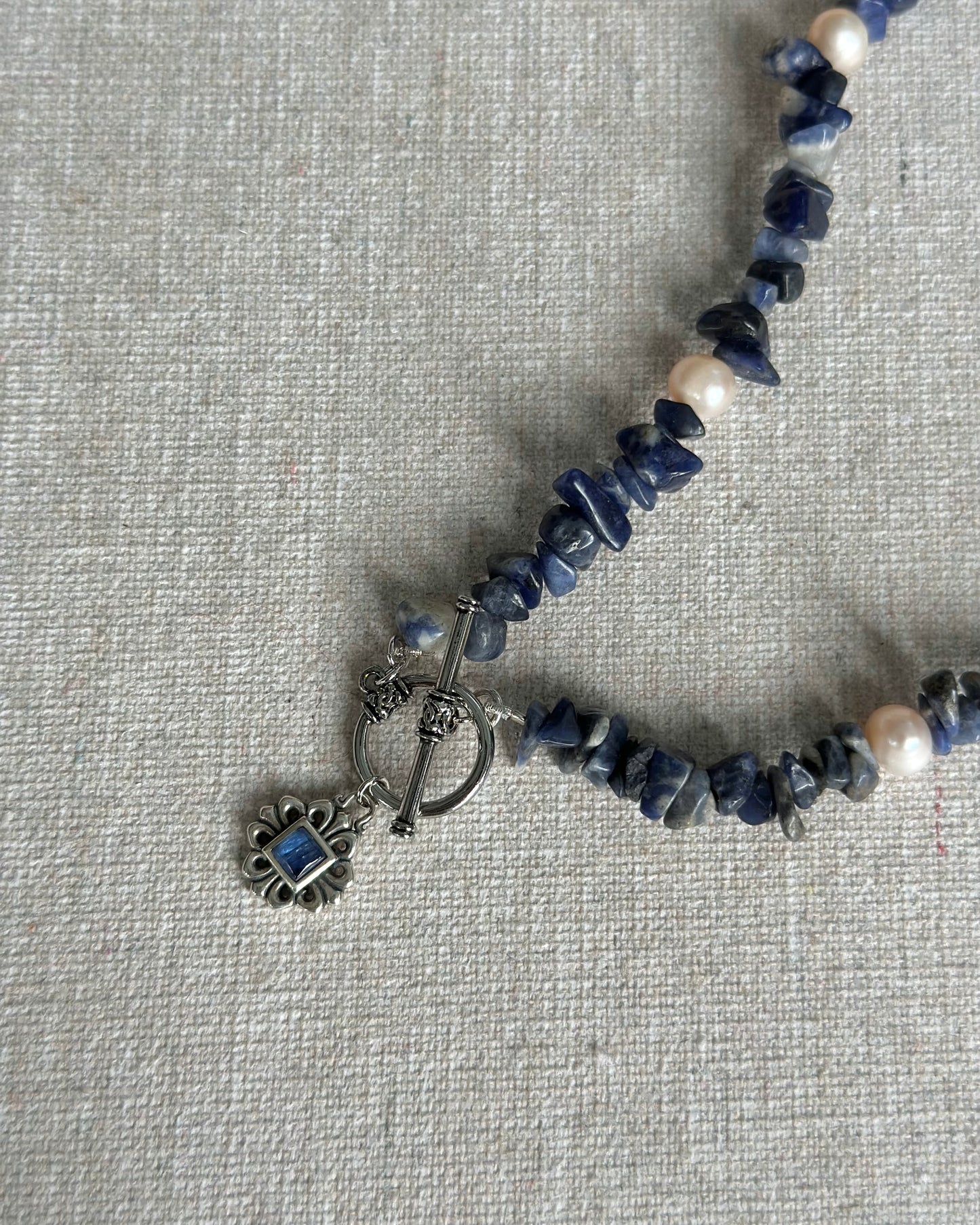 Sodalite Beaded And Kyanite Hoop Toggle Necklace