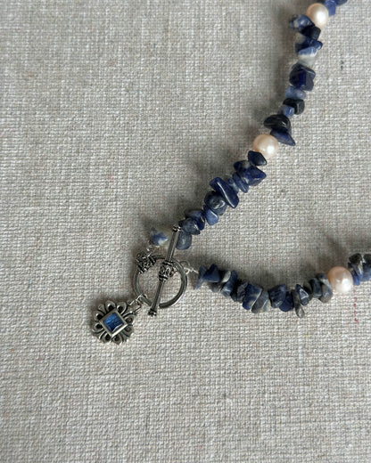 Sodalite Beaded And Kyanite Hoop Toggle Necklace
