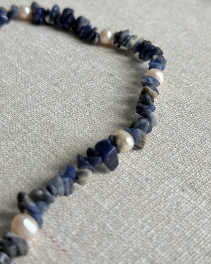 Sodalite Beaded And Kyanite Hoop Toggle Necklace