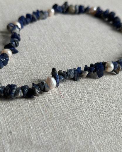 Sodalite Beaded And Kyanite Hoop Toggle Necklace