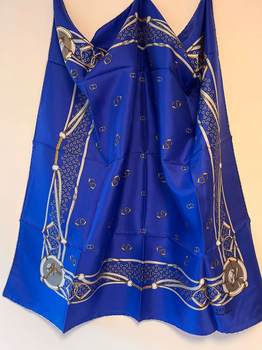 Gucci Vintage Blue Printed Scarf