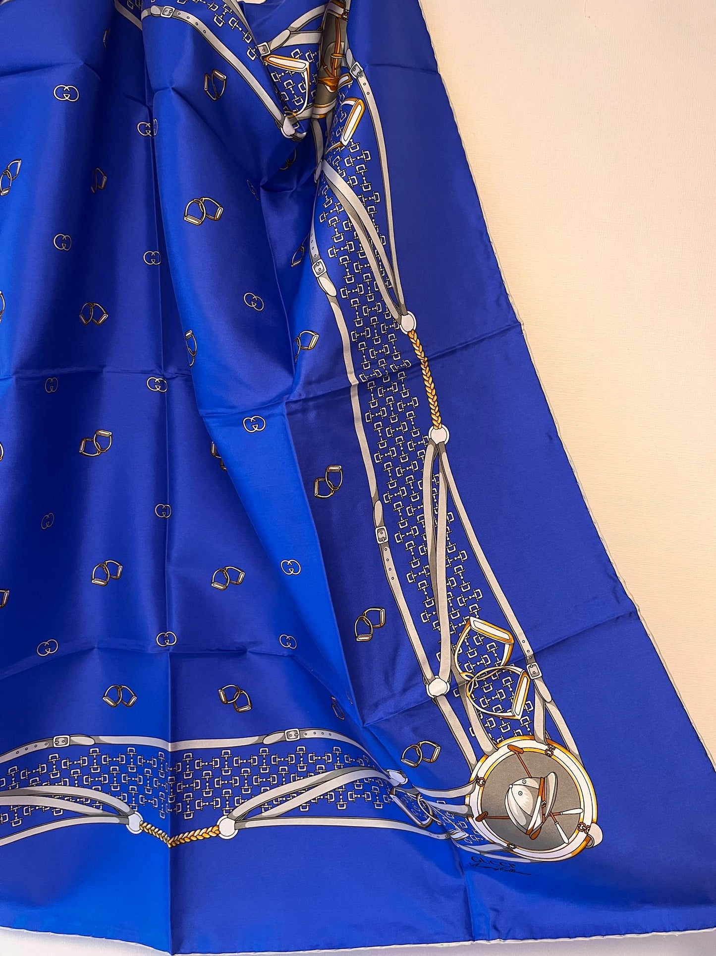 Gucci Vintage Blue Printed Scarf