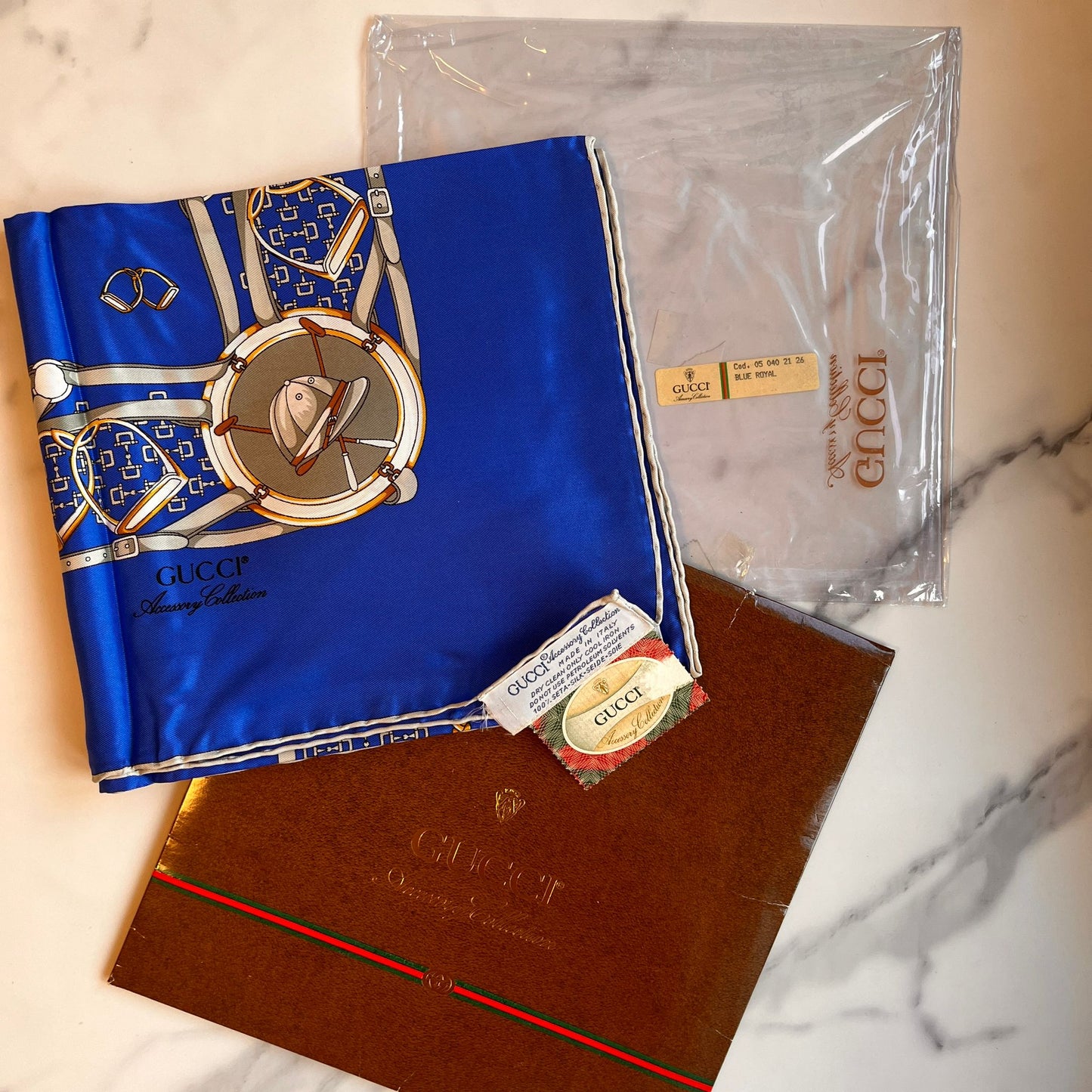 Gucci Vintage Blue Printed Scarf