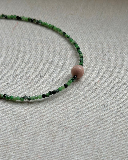Ruby Zoisite And Rhodonite Beaded Necklace
