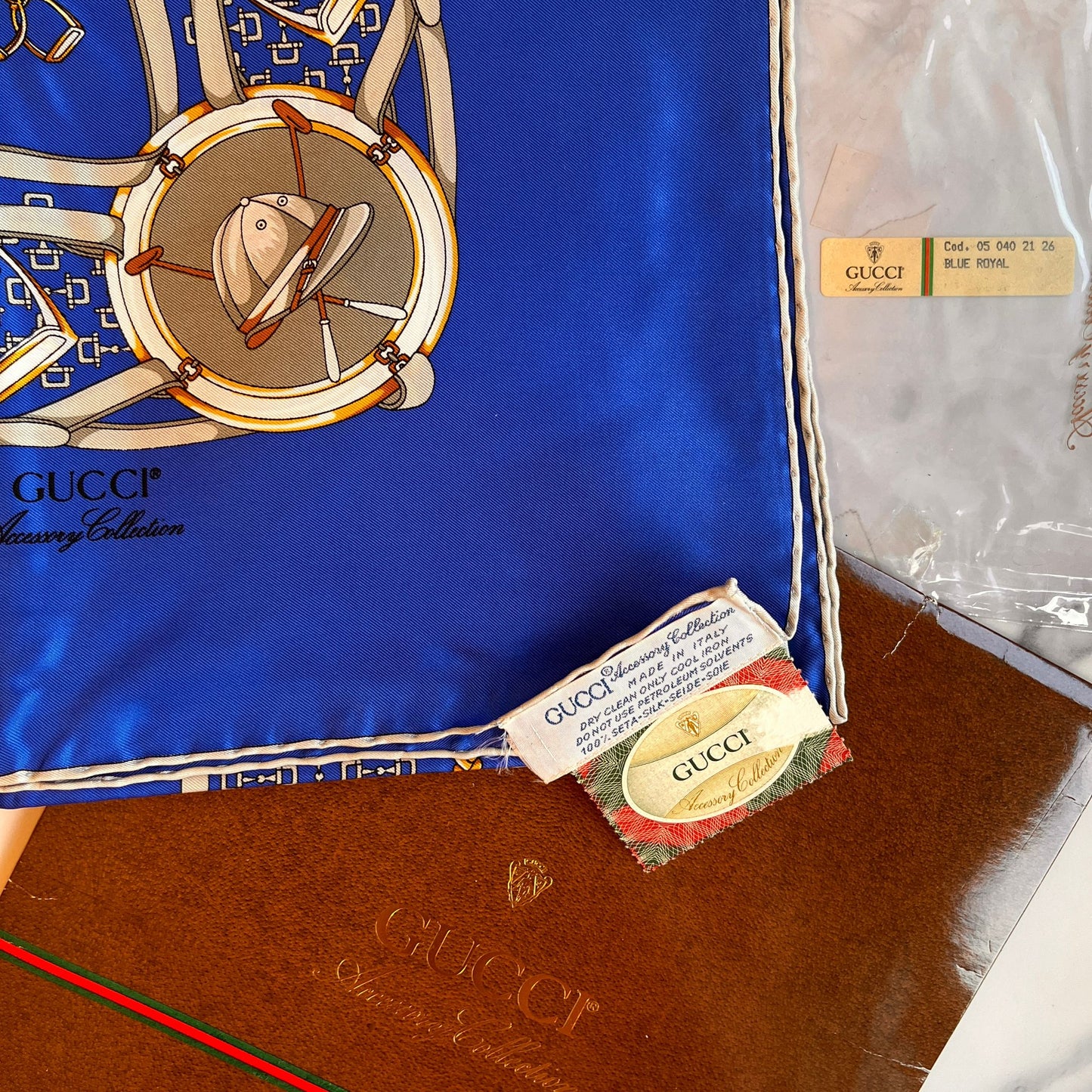 Gucci Vintage Blue Printed Scarf