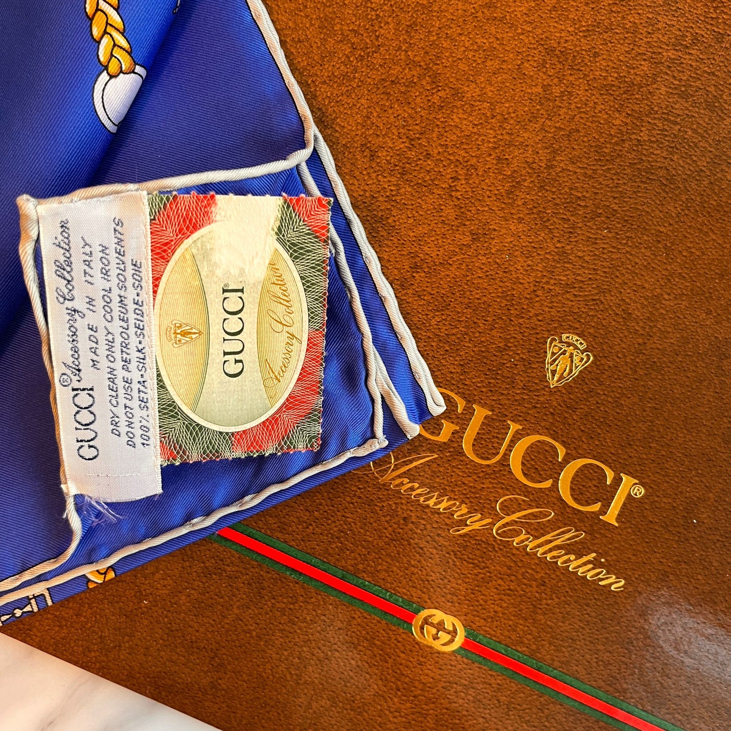 Gucci Vintage Blue Printed Scarf