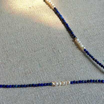 CHRISTMAS SET (2 ITEMS) Aquamarine Mixed Lapis Beaded Necklace & Topaz Ear Stud