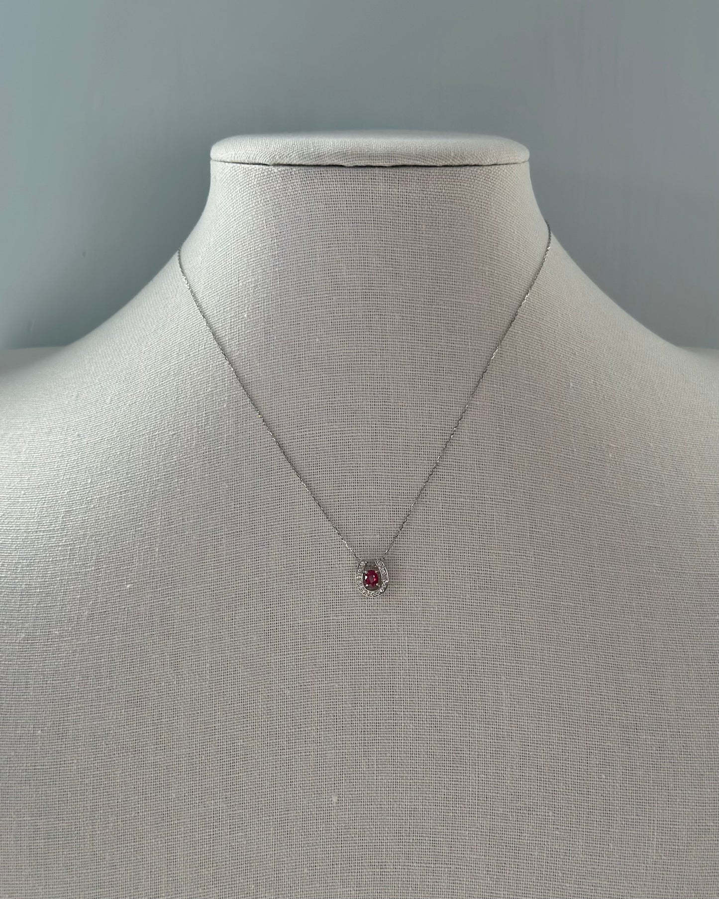 Ruby And Natural Diamond Horseshoe Platinum Necklace