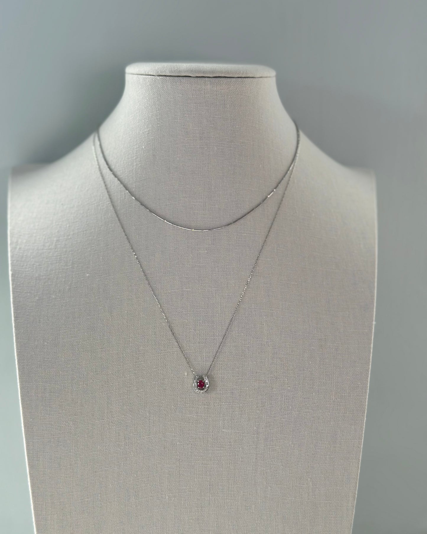 Ruby And Natural Diamond Horseshoe Platinum Necklace