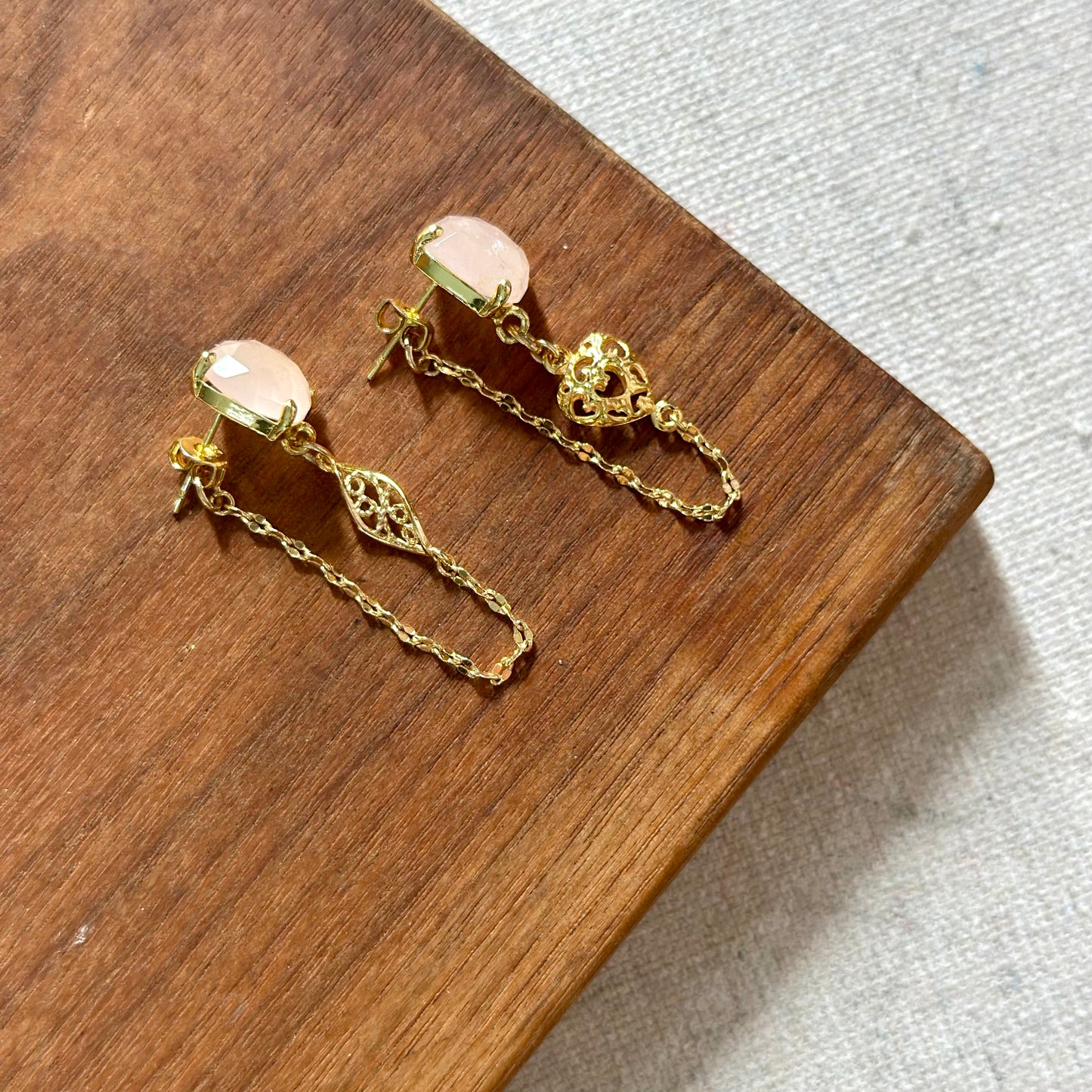 CHRISTMAS SET (2 ITEMS) Rose Quartz Gold-plated Necklace & Earring