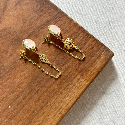 CHRISTMAS SET (2 ITEMS) Rose Quartz Gold-plated Necklace & Earring