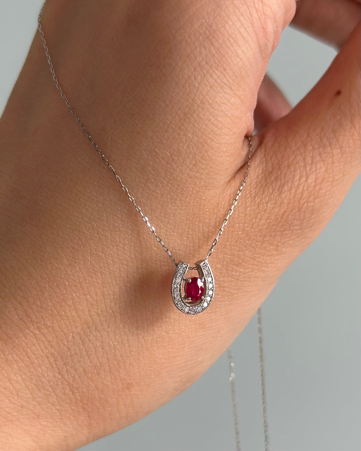 Ruby And Natural Diamond Horseshoe Platinum Necklace