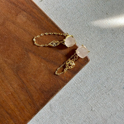 CHRISTMAS SET (2 ITEMS) Rose Quartz Gold-plated Necklace & Earring
