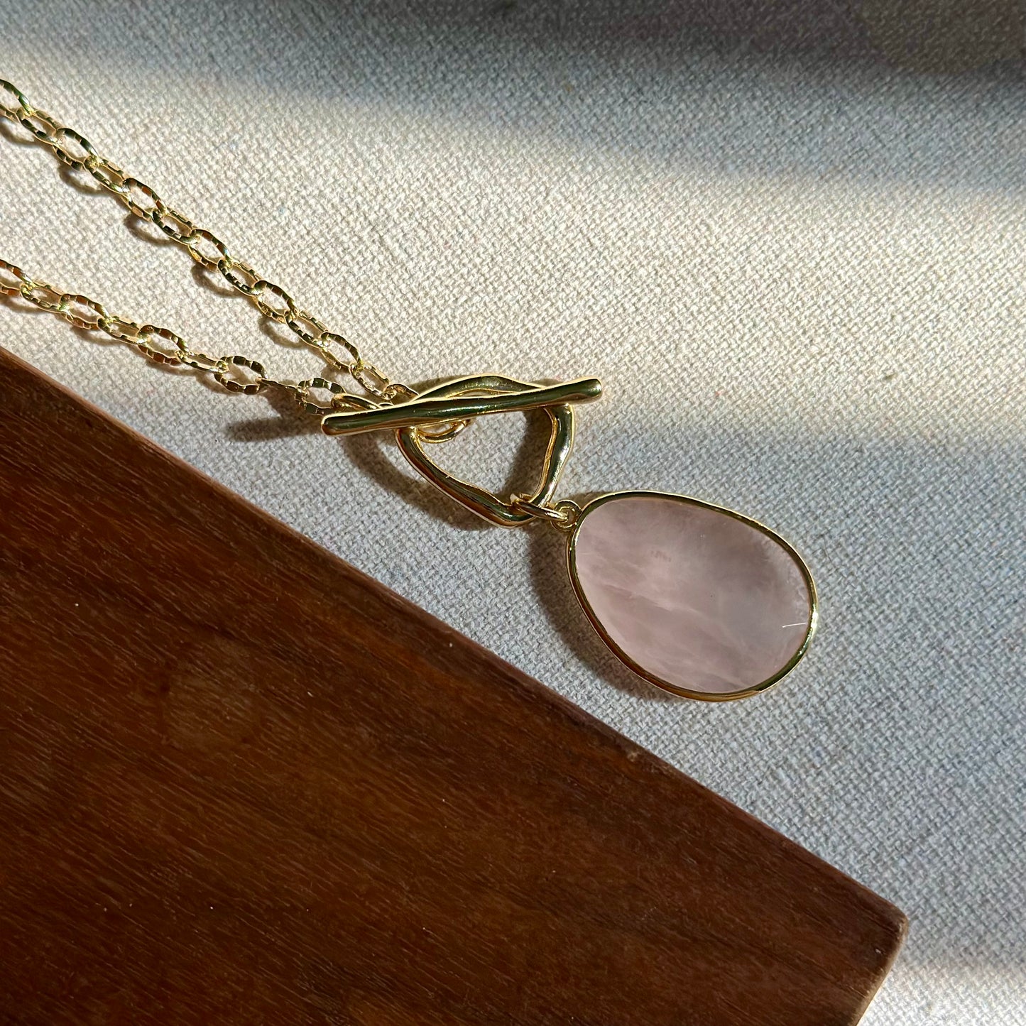 CHRISTMAS SET (2 ITEMS) Rose Quartz Gold-plated Necklace & Earring