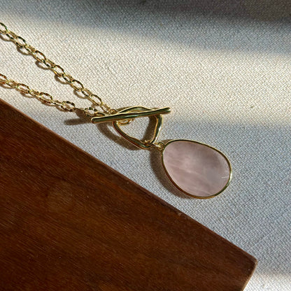 CHRISTMAS SET (2 ITEMS) Rose Quartz Gold-plated Necklace & Earring