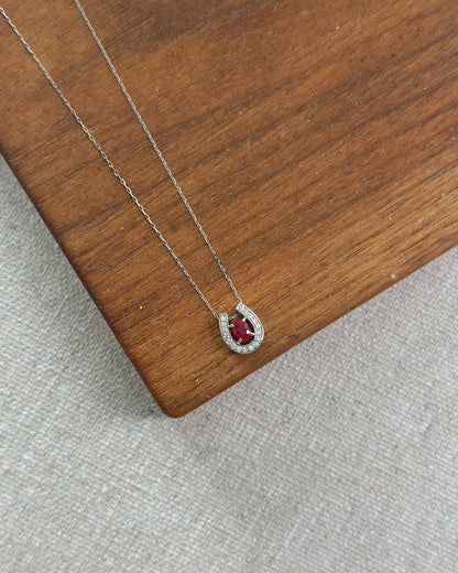 Ruby And Natural Diamond Horseshoe Platinum Necklace