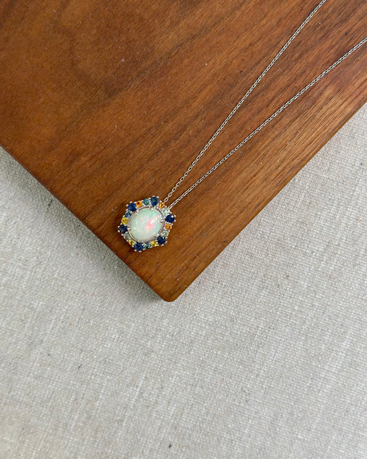 Opal 3.1ct And Fancy Sapphire Sterling Silver Necklace