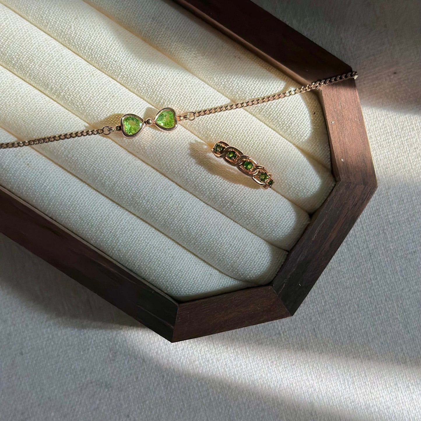 CHRISTMAS SET (2 ITEMS) Peridot Bracelet & Diopside Rose Gold-plated Ring