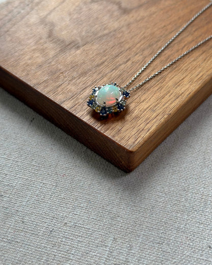 Opal 3.1ct And Fancy Sapphire Sterling Silver Necklace