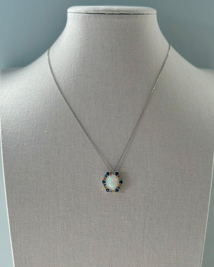 Opal 3.1ct And Fancy Sapphire Sterling Silver Necklace