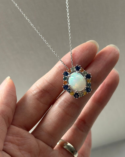 Opal 3.1ct And Fancy Sapphire Sterling Silver Necklace