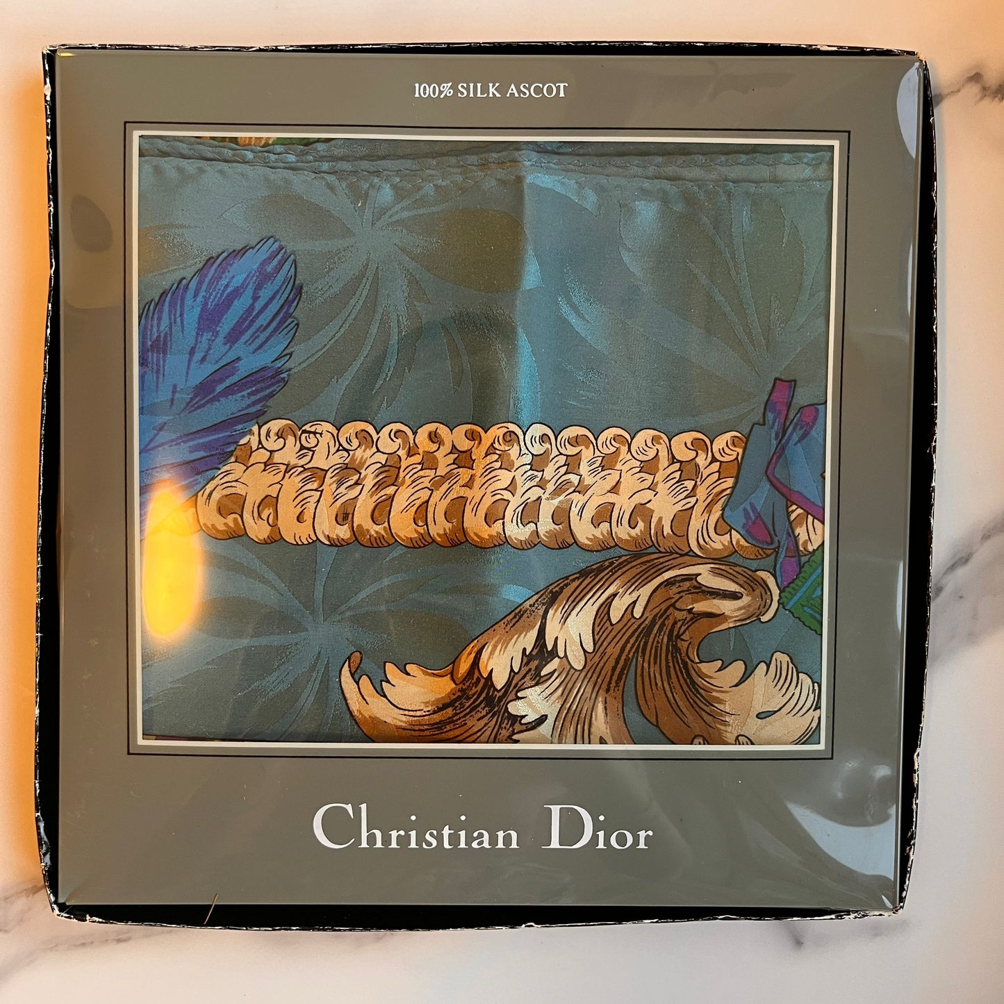 Christian Dior Feather & Leaves Printed Vintage Scarf