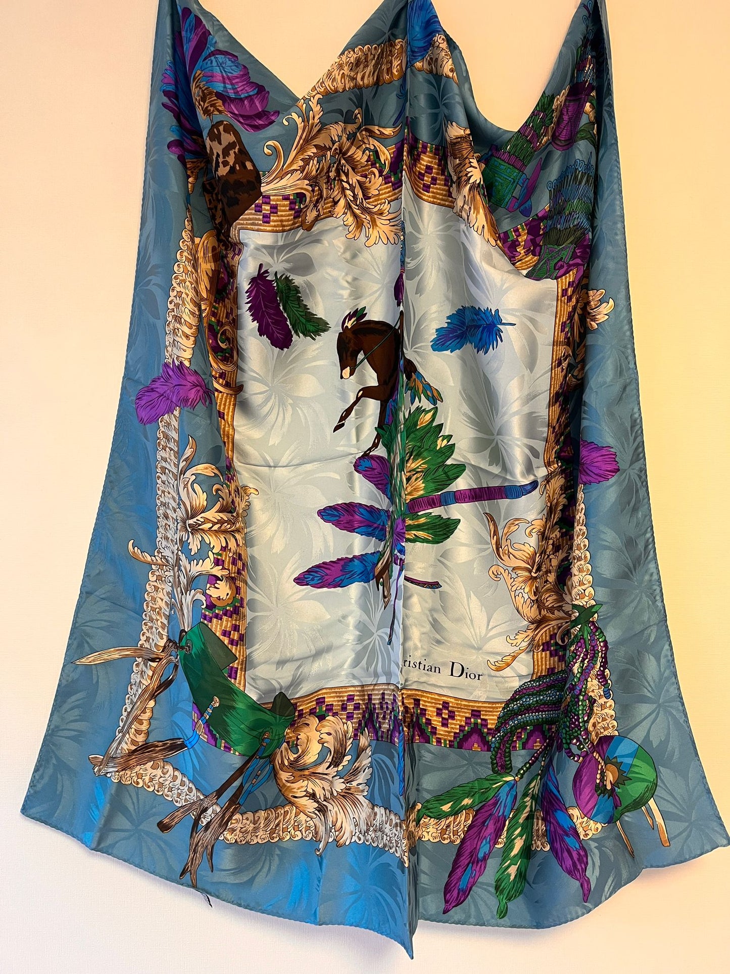 Christian Dior Feather & Leaves Printed Vintage Scarf