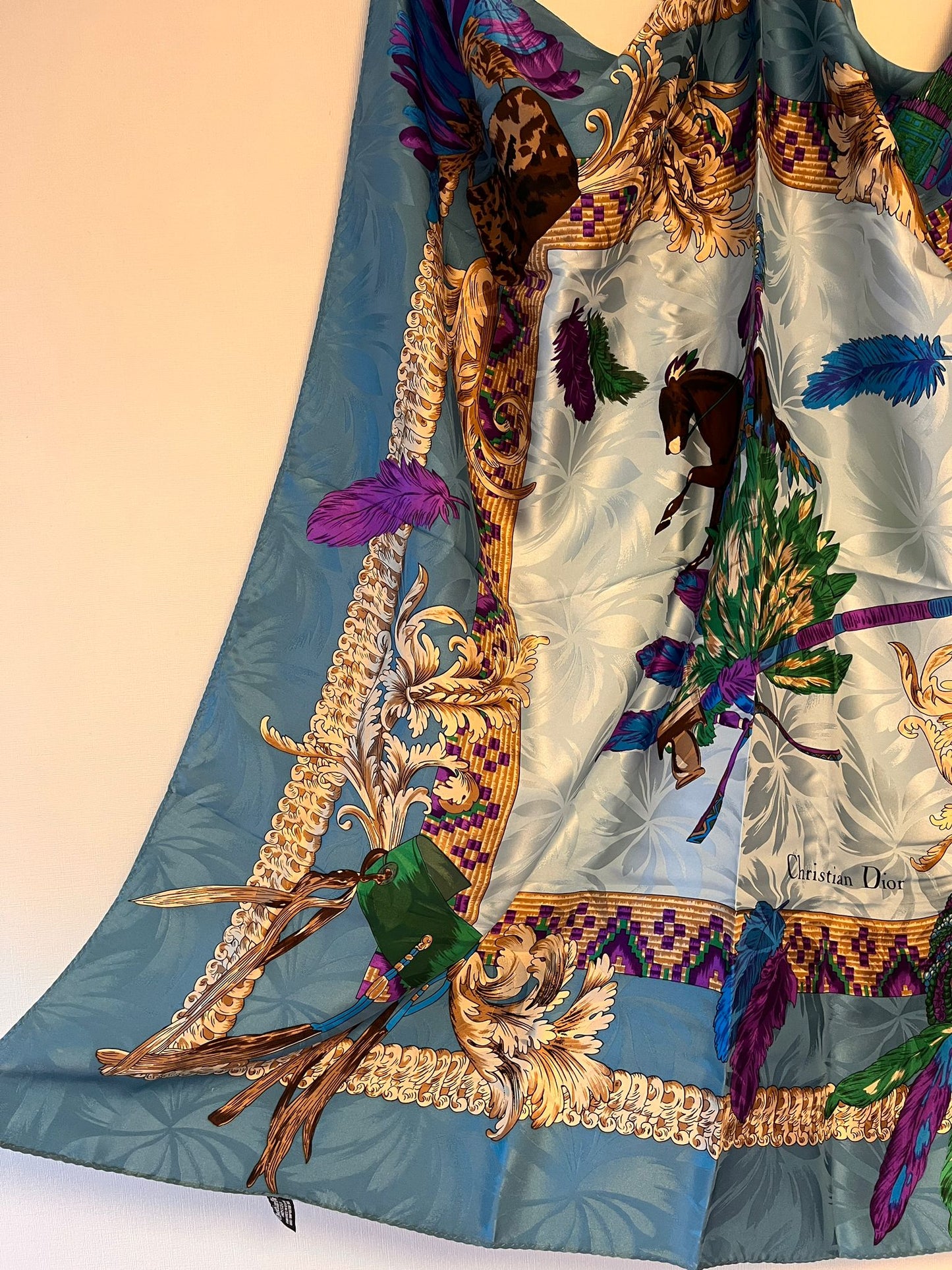 Christian Dior Feather & Leaves Printed Vintage Scarf