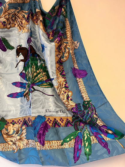 Christian Dior Feather & Leaves Printed Vintage Scarf