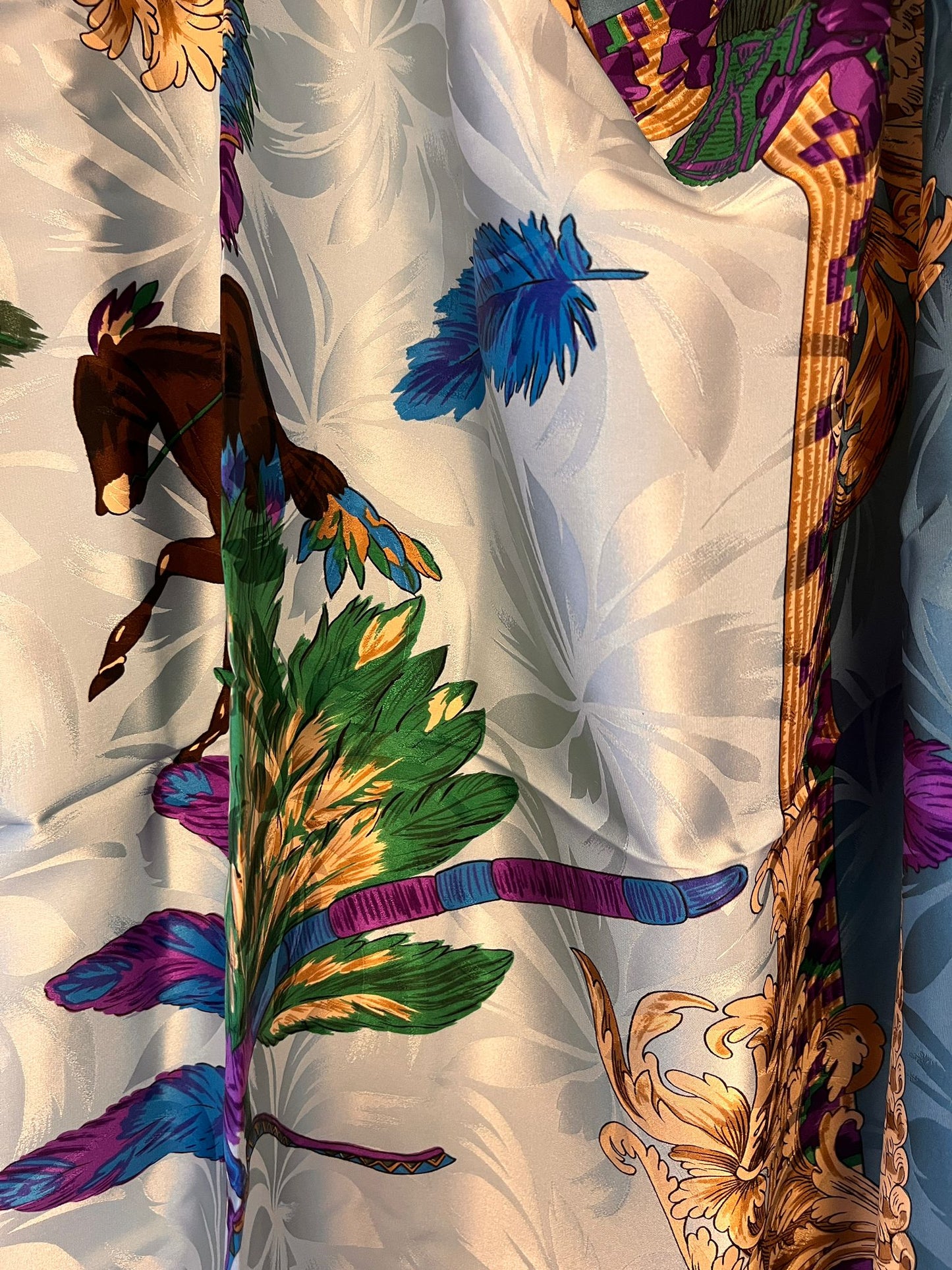 Christian Dior Feather & Leaves Printed Vintage Scarf