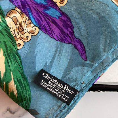 Christian Dior Feather & Leaves Printed Vintage Scarf