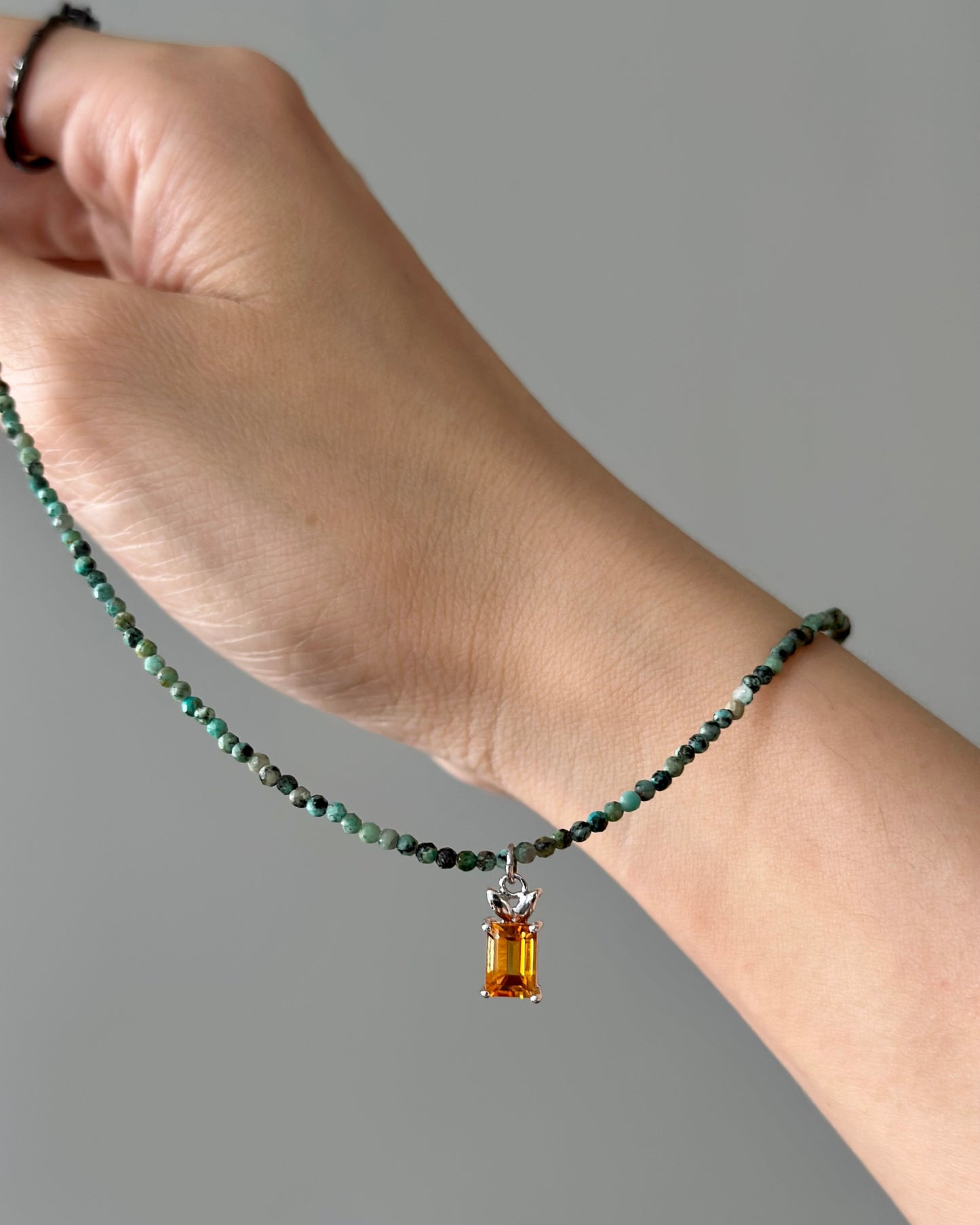 Turquoise Beaded And Citrine Necklace