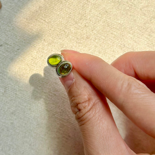 Diopside Cabochon Sterling Silver Stud