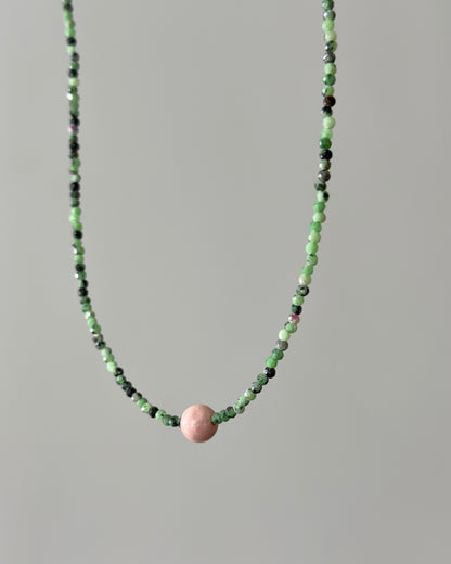 Ruby Zoisite And Rhodonite Beaded Necklace
