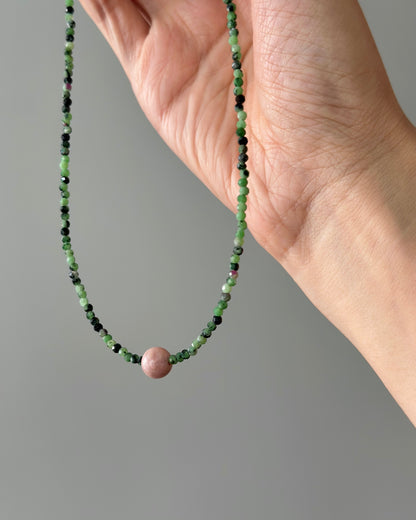 Ruby Zoisite And Rhodonite Beaded Necklace