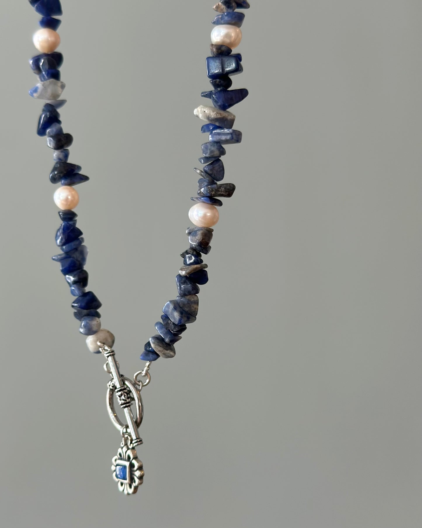 Sodalite Beaded And Kyanite Hoop Toggle Necklace