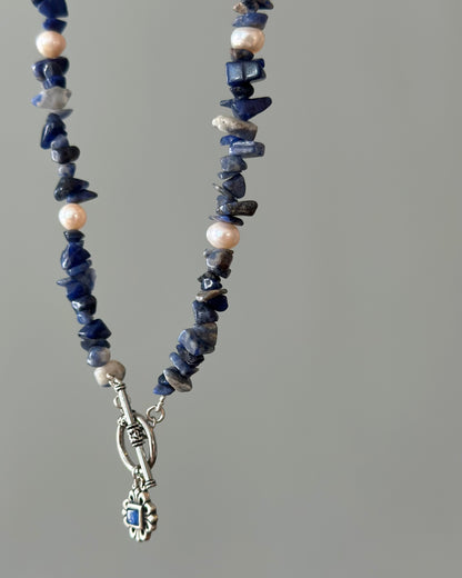 Sodalite Beaded And Kyanite Hoop Toggle Necklace