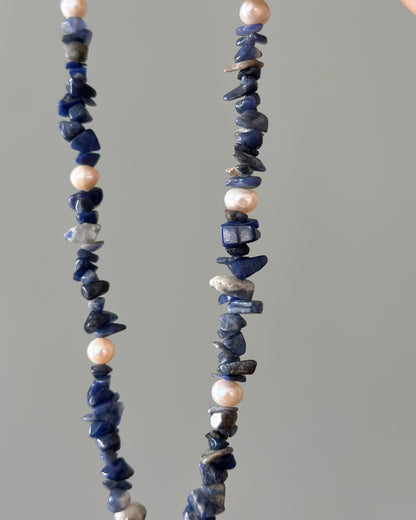 Sodalite Beaded And Kyanite Hoop Toggle Necklace