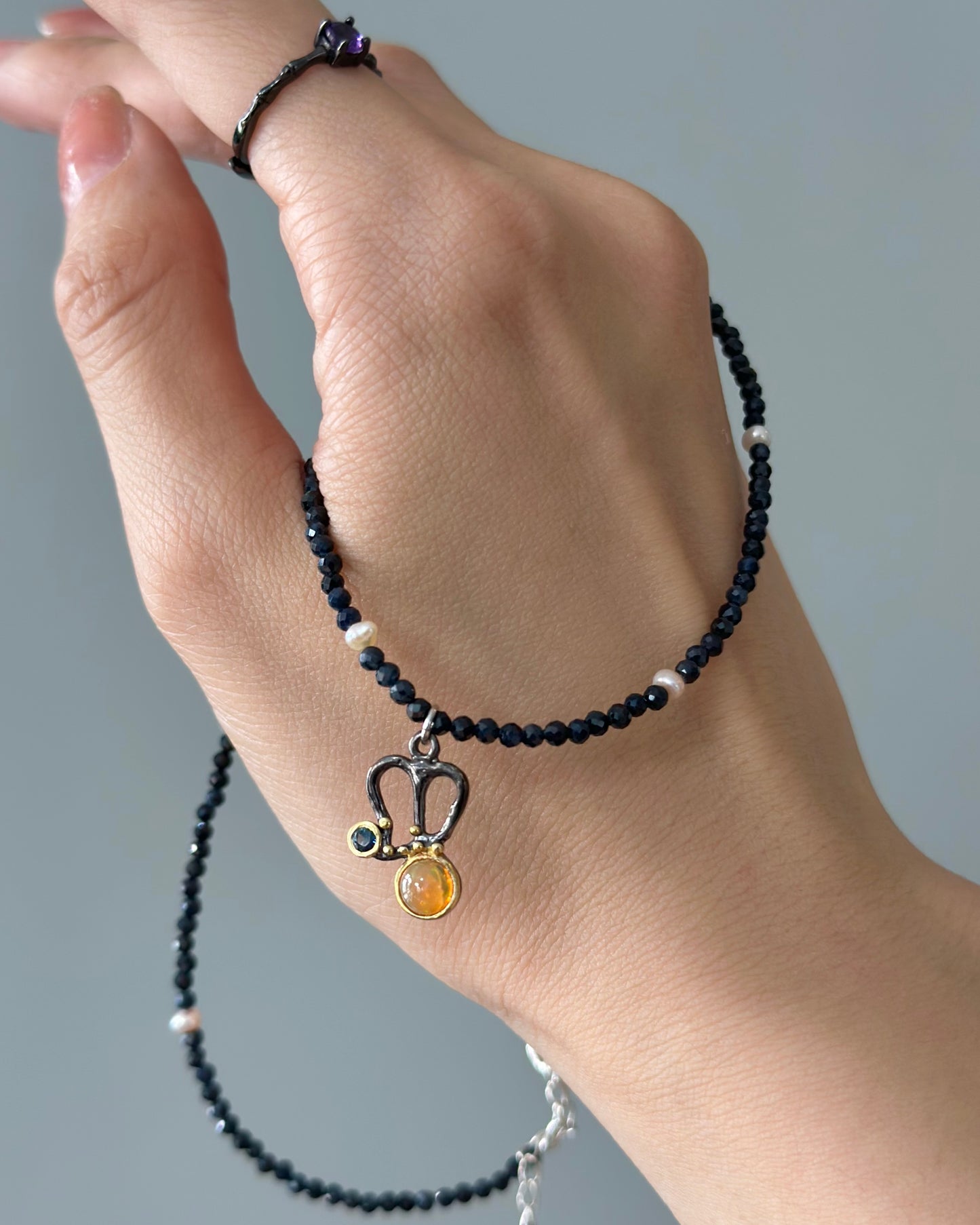 Sapphire Beaded And Opal Necklace