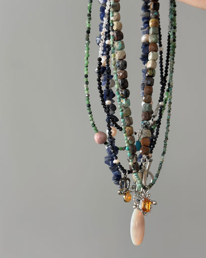 Sodalite Beaded And Kyanite Hoop Toggle Necklace