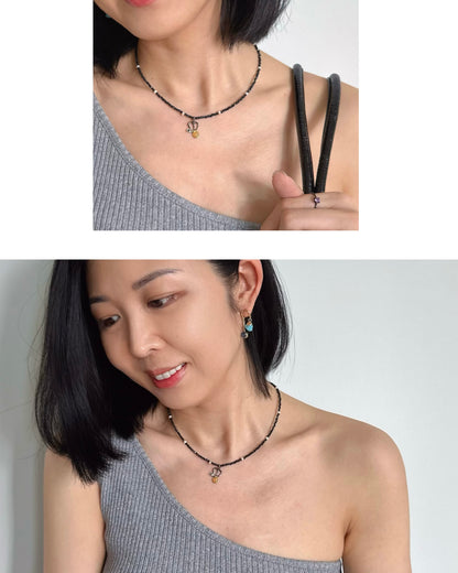 Sapphire Beaded And Opal Necklace