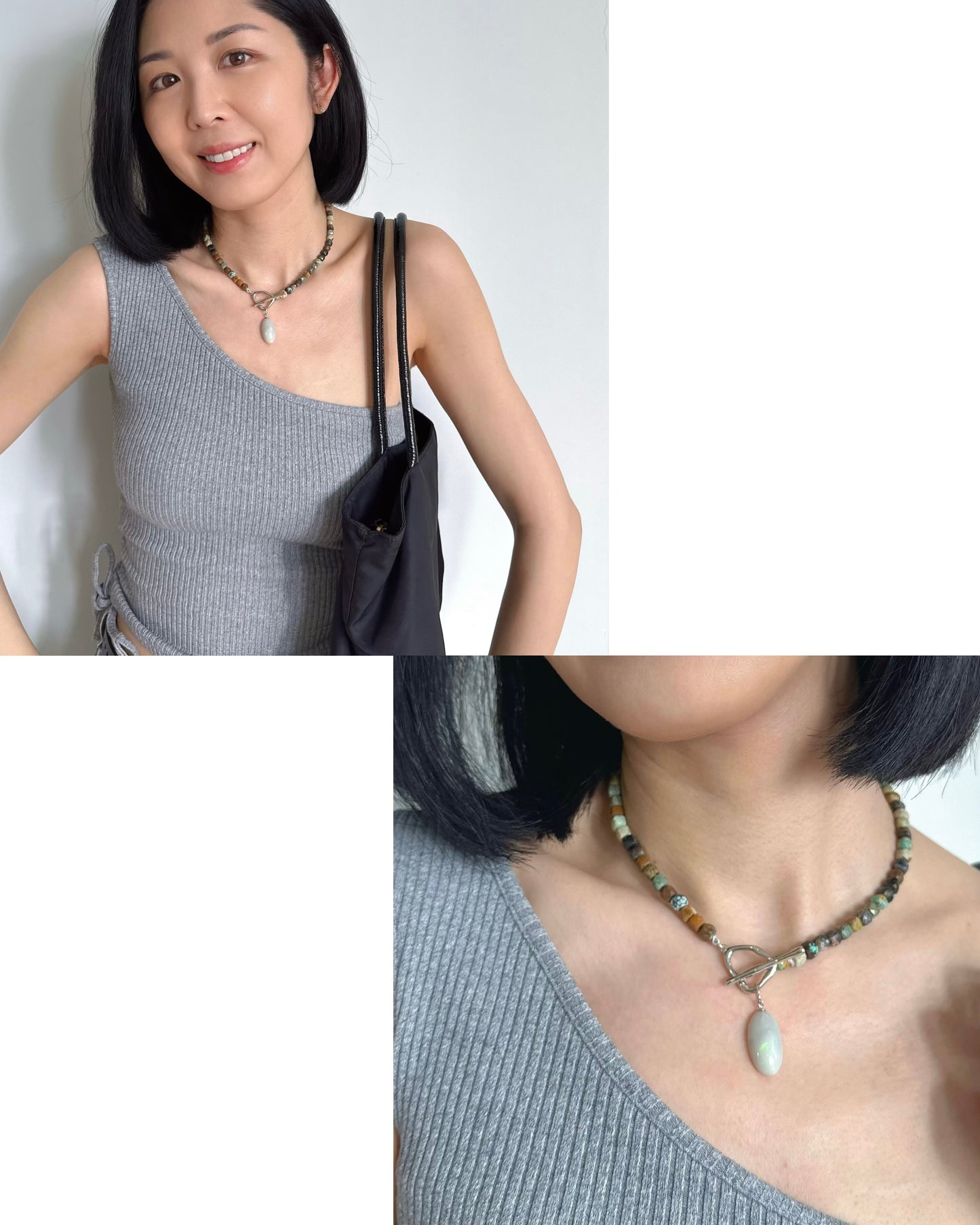 Turquoise Beaded And Opal Hoop Toggle Necklace