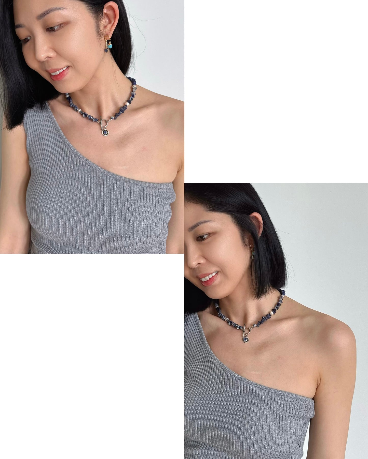 Sodalite Beaded And Kyanite Hoop Toggle Necklace