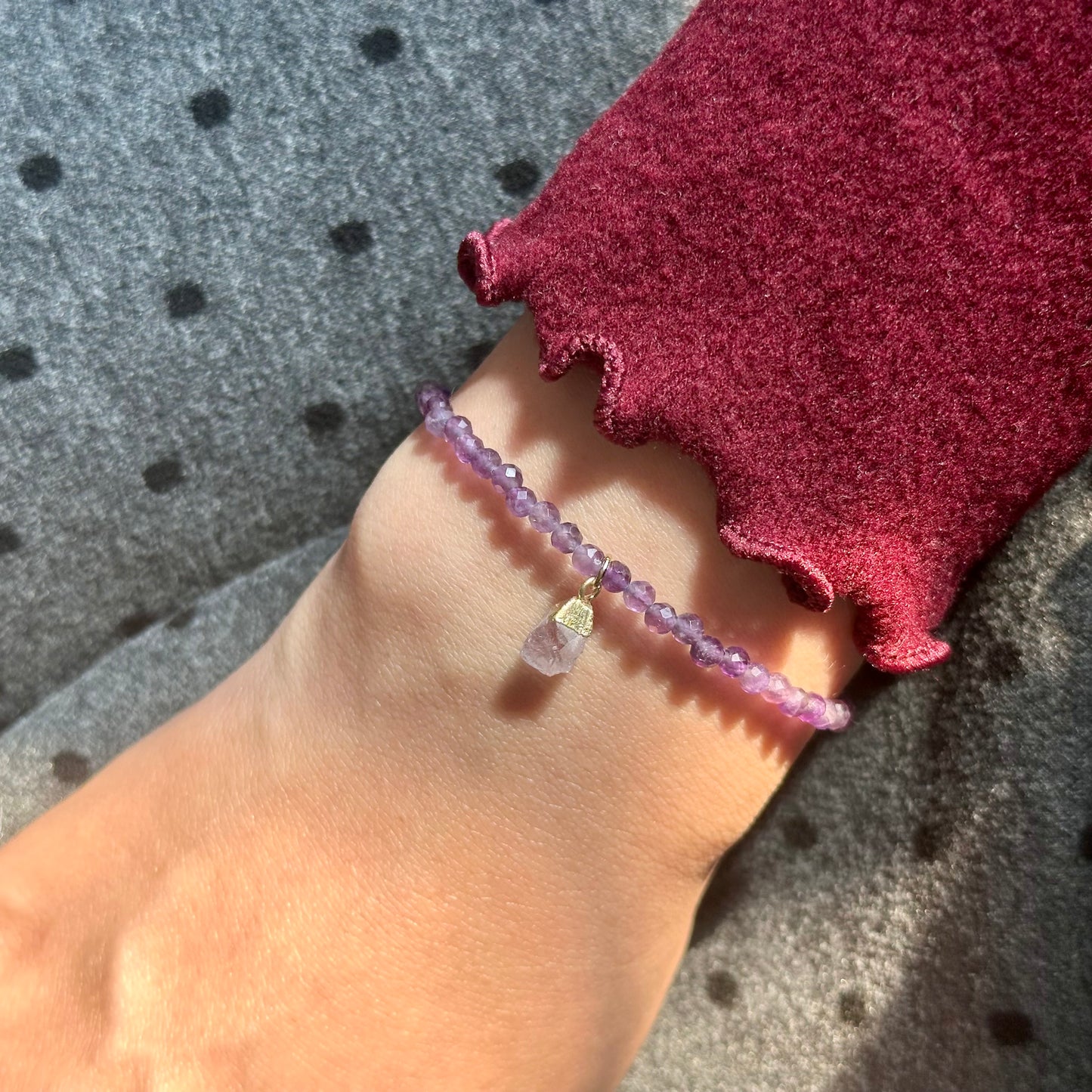 Amethyst Beaded And Amethyst Raw Stone Bracelet