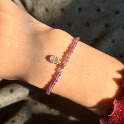 Amethyst Beaded And Amethyst Raw Stone Bracelet