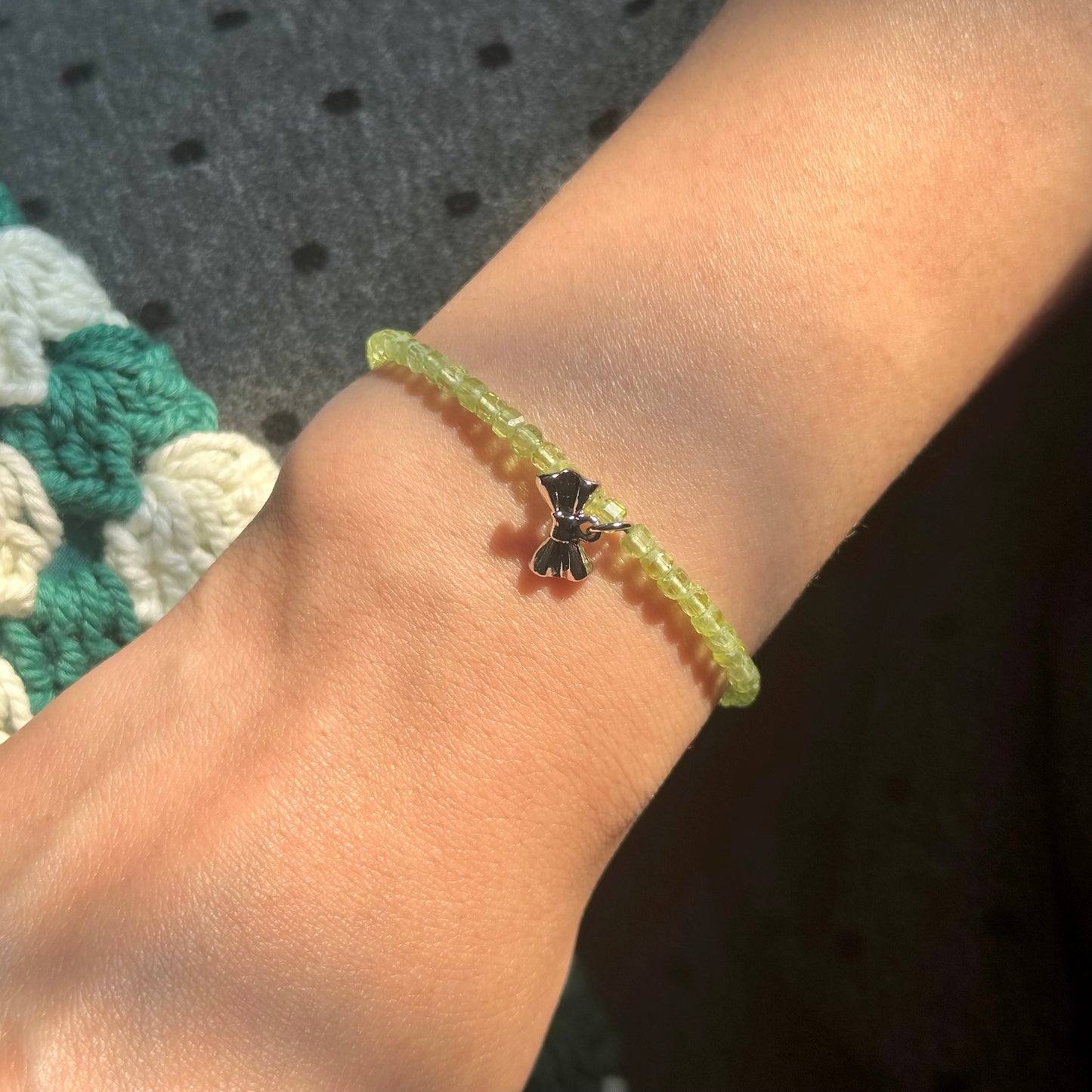 Peridot Beaded And Bow Bracelet