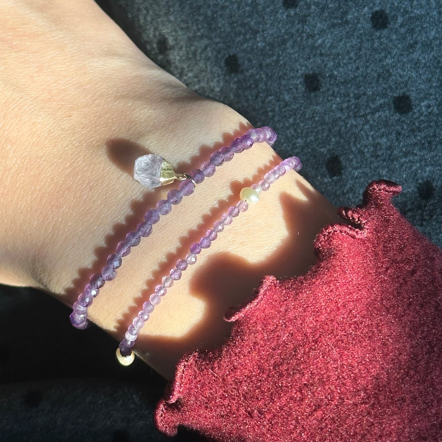 Amethyst Beaded And Amethyst Raw Stone Bracelet