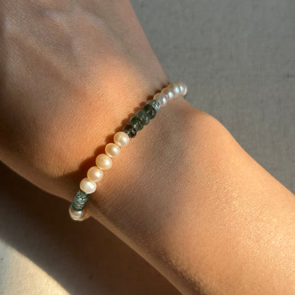 Freshwater Pearl And Emerald Beaded Bracelet