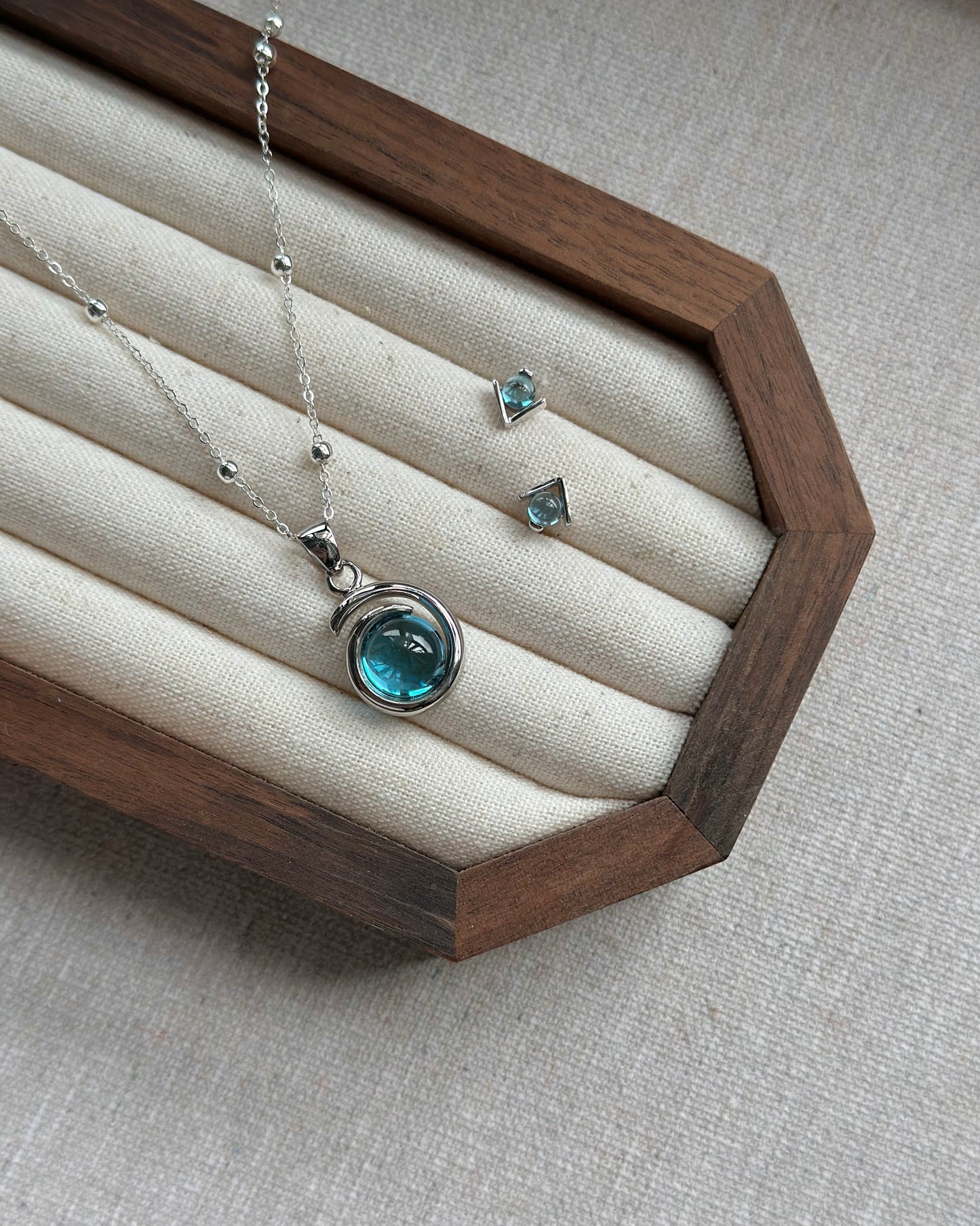 Blue Topaz Geometric Sterling Silver Ear Stud