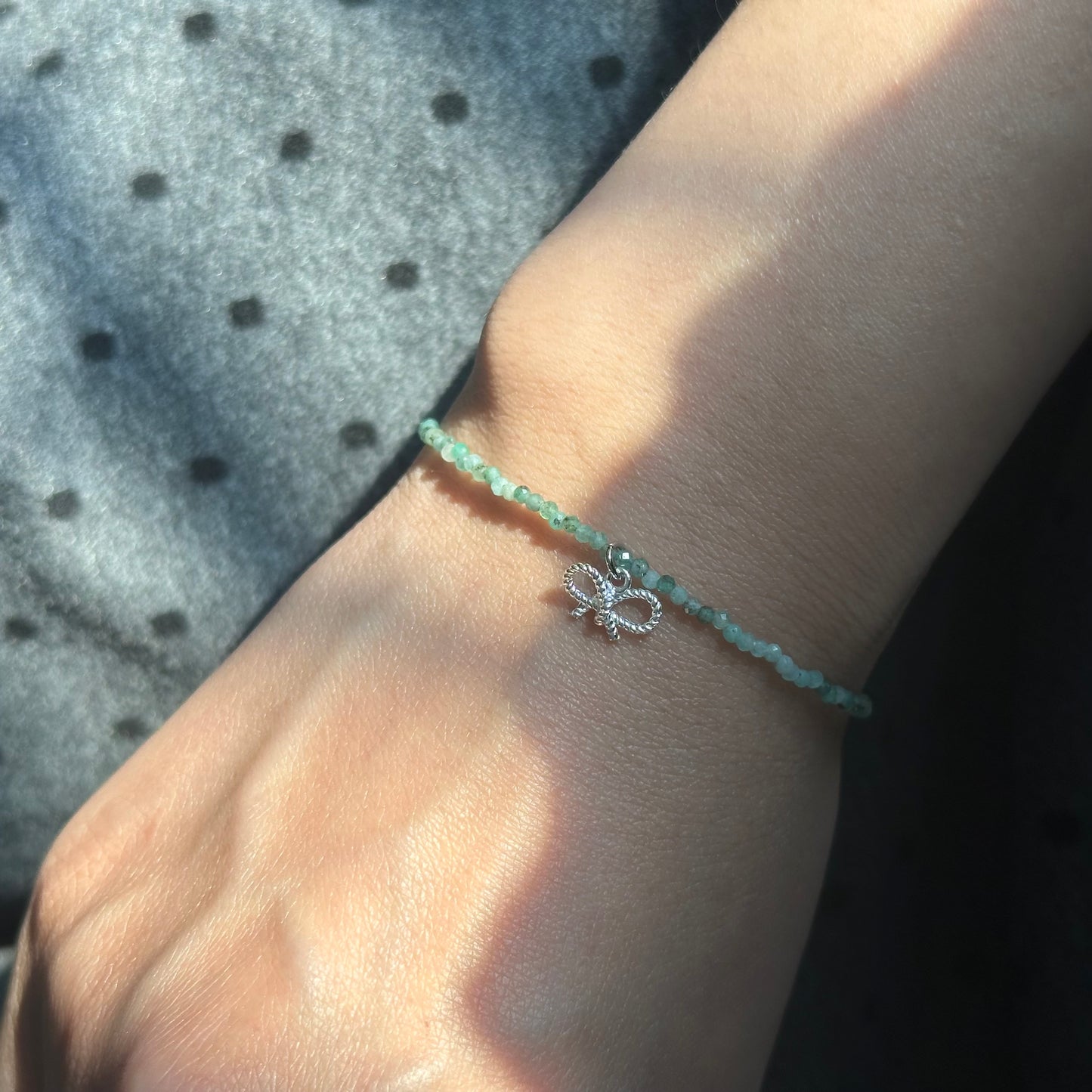 Emerald Beaded And Bow Bracelet